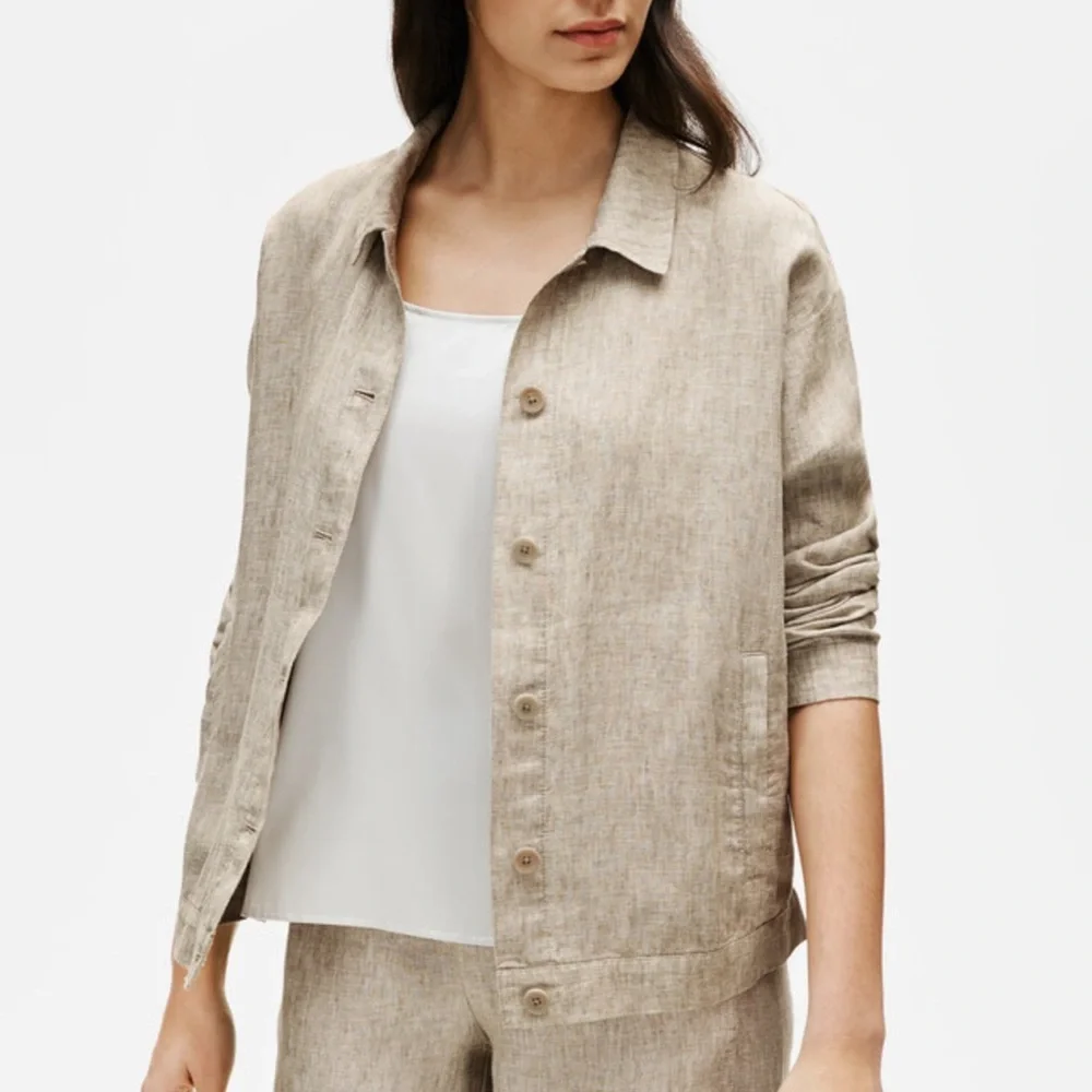 Eileen Fisher Washed Organic Linen Delave‎ Classic Collar Jacket